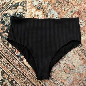 Athleta Black High Waisted Ribbed Swimsuit Bottoms